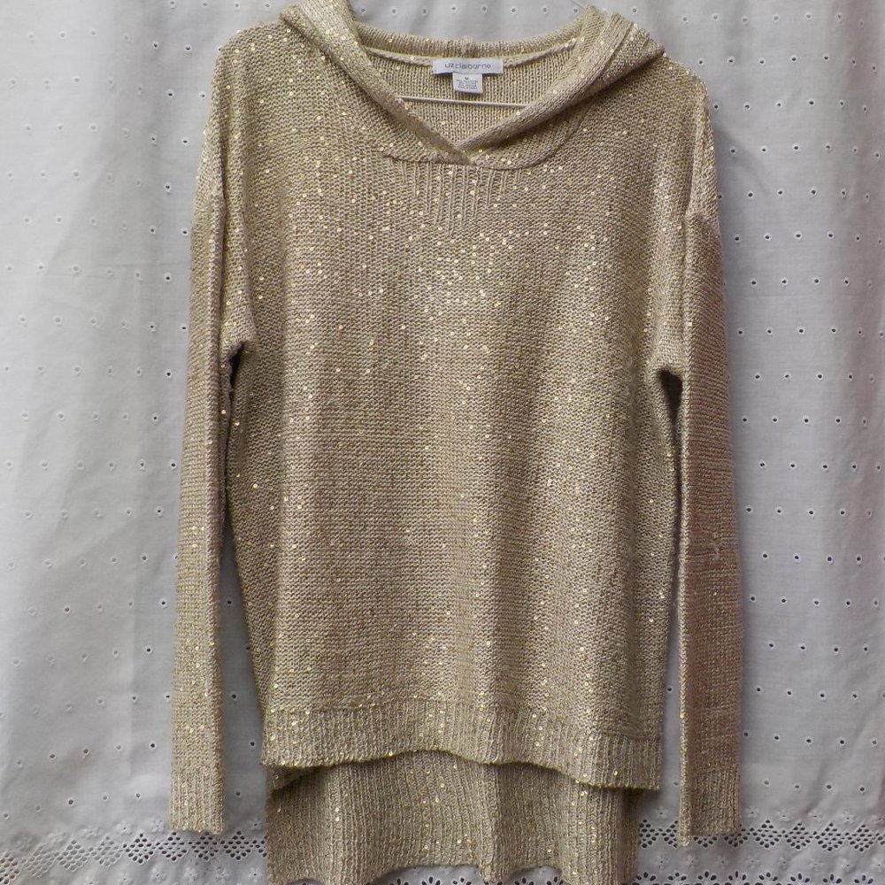 Like New Liz Claiborne Muted Gold Sequin Sweater SZ M/L